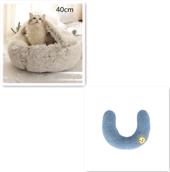 2 in 1 Round Plush Pet Bed for Dogs and Cats