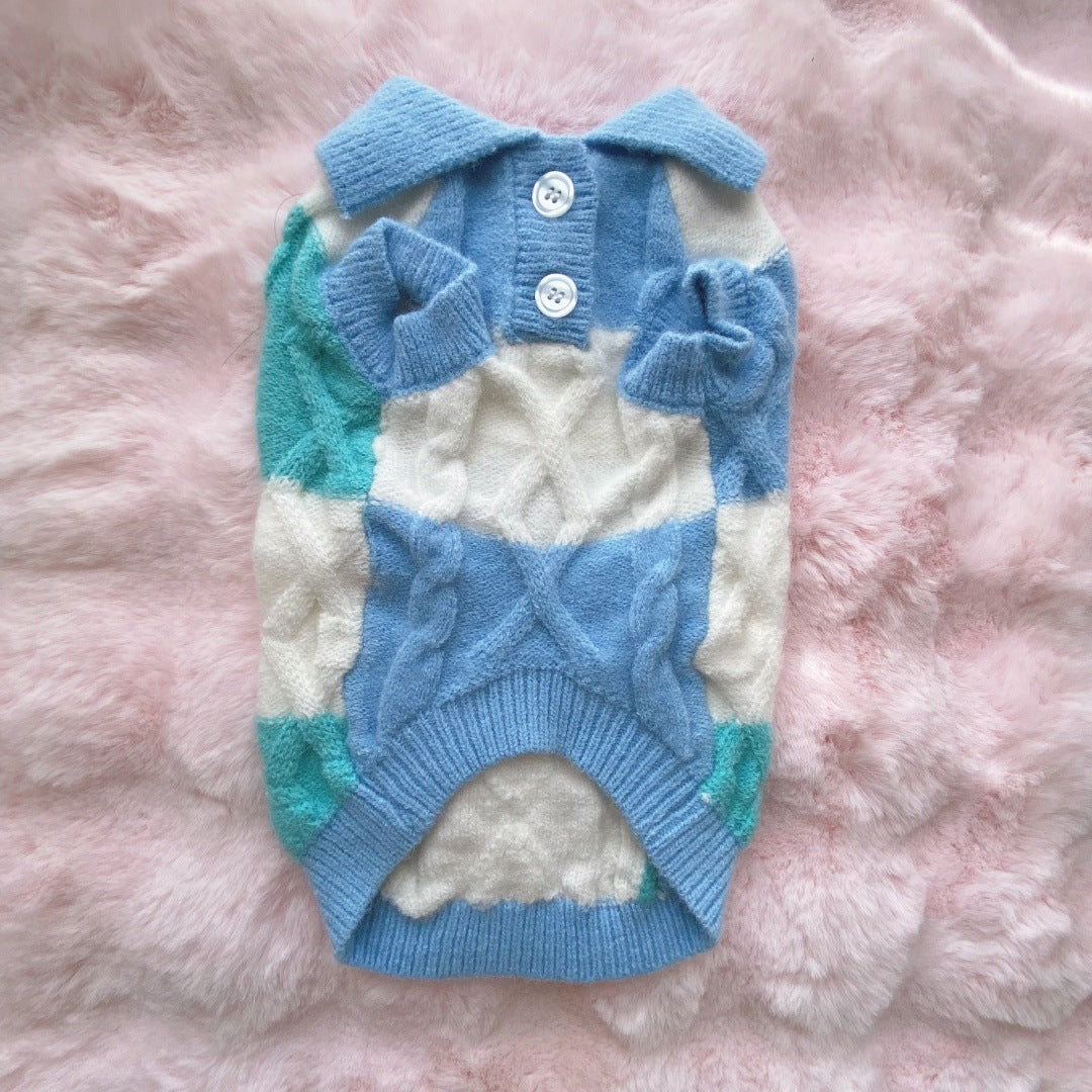 Plaid Polo Collar Sweater for Small Pets