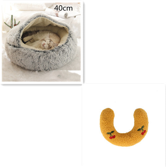 2 in 1 Round Plush Pet Bed for Dogs and Cats