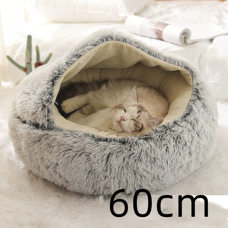 2 in 1 Round Plush Pet Bed for Dogs and Cats
