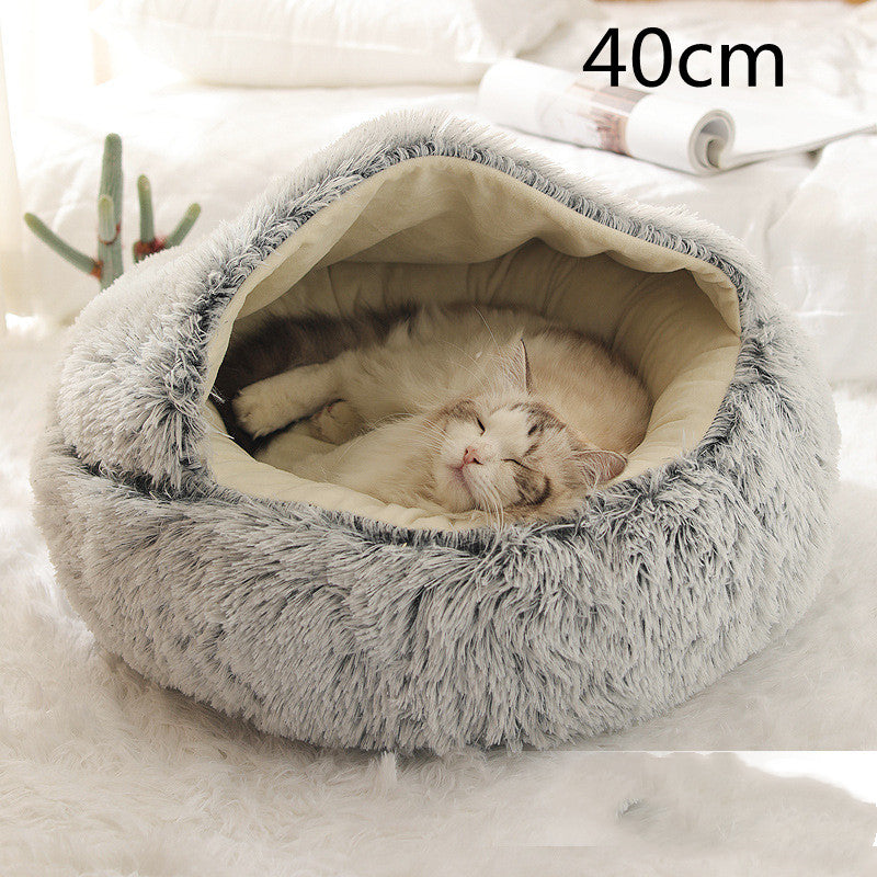 2 in 1 Round Plush Pet Bed for Dogs and Cats