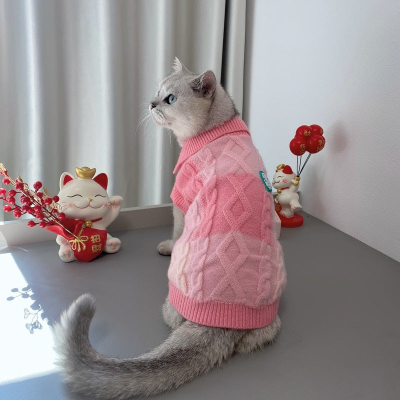 Plaid Polo Collar Sweater for Small Pets