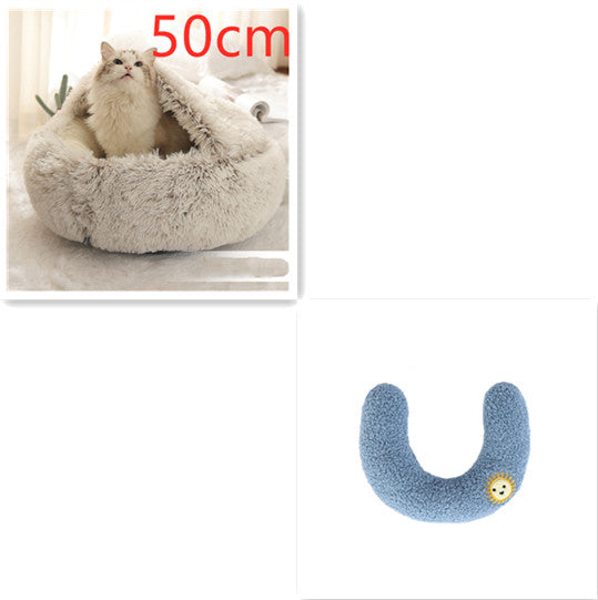 2 in 1 Round Plush Pet Bed for Dogs and Cats