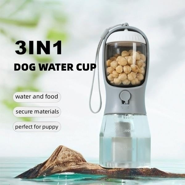Portable 3-in-1 Dog Water Food Cup with Waste Bag Holder