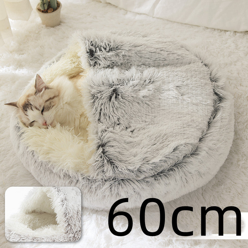 2 in 1 Round Plush Pet Bed for Dogs and Cats
