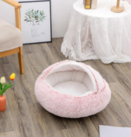 2 in 1 Round Plush Pet Bed for Dogs and Cats