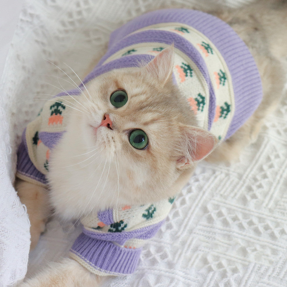 Retro Purple Flower Knitted Sweater for Pets