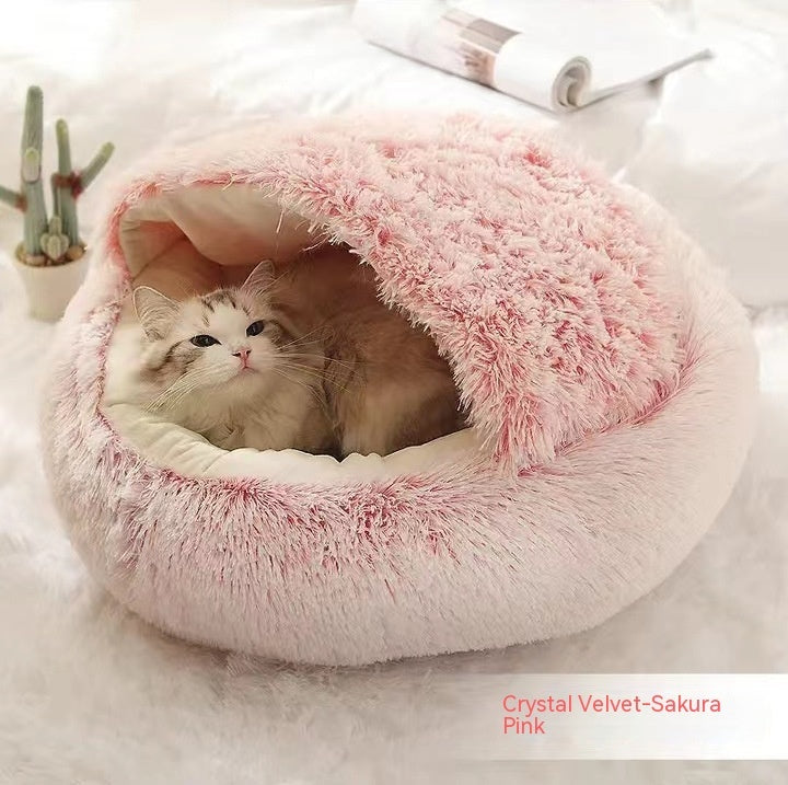 2 in 1 Round Plush Pet Bed for Dogs and Cats