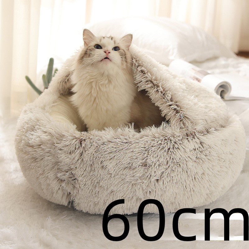 2 in 1 Round Plush Pet Bed for Dogs and Cats