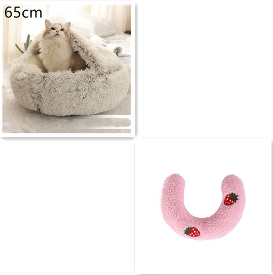 2 in 1 Round Plush Pet Bed for Dogs and Cats