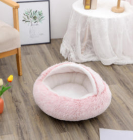 2 in 1 Round Plush Pet Bed for Dogs and Cats