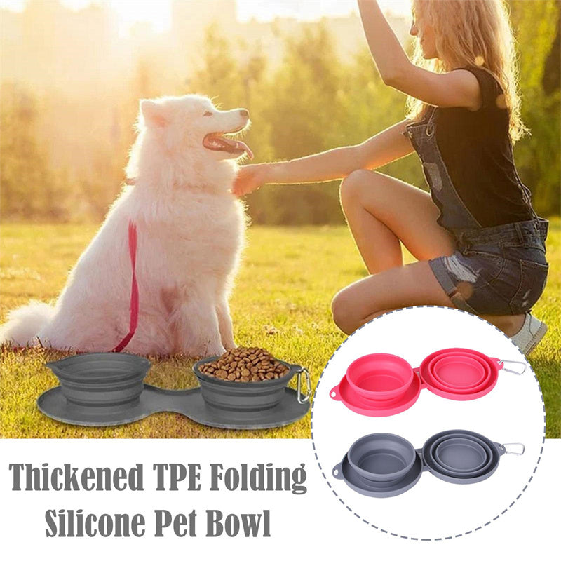 Foldable Double Rubber Pet Feeding Bowl for Dogs and Cats