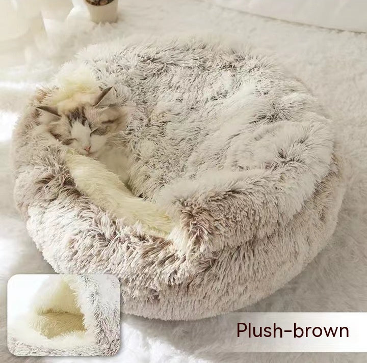 2 in 1 Round Plush Pet Bed for Dogs and Cats