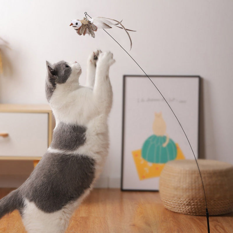 Replaceable Head Cat Teaser Stick Feather & Wire Pole