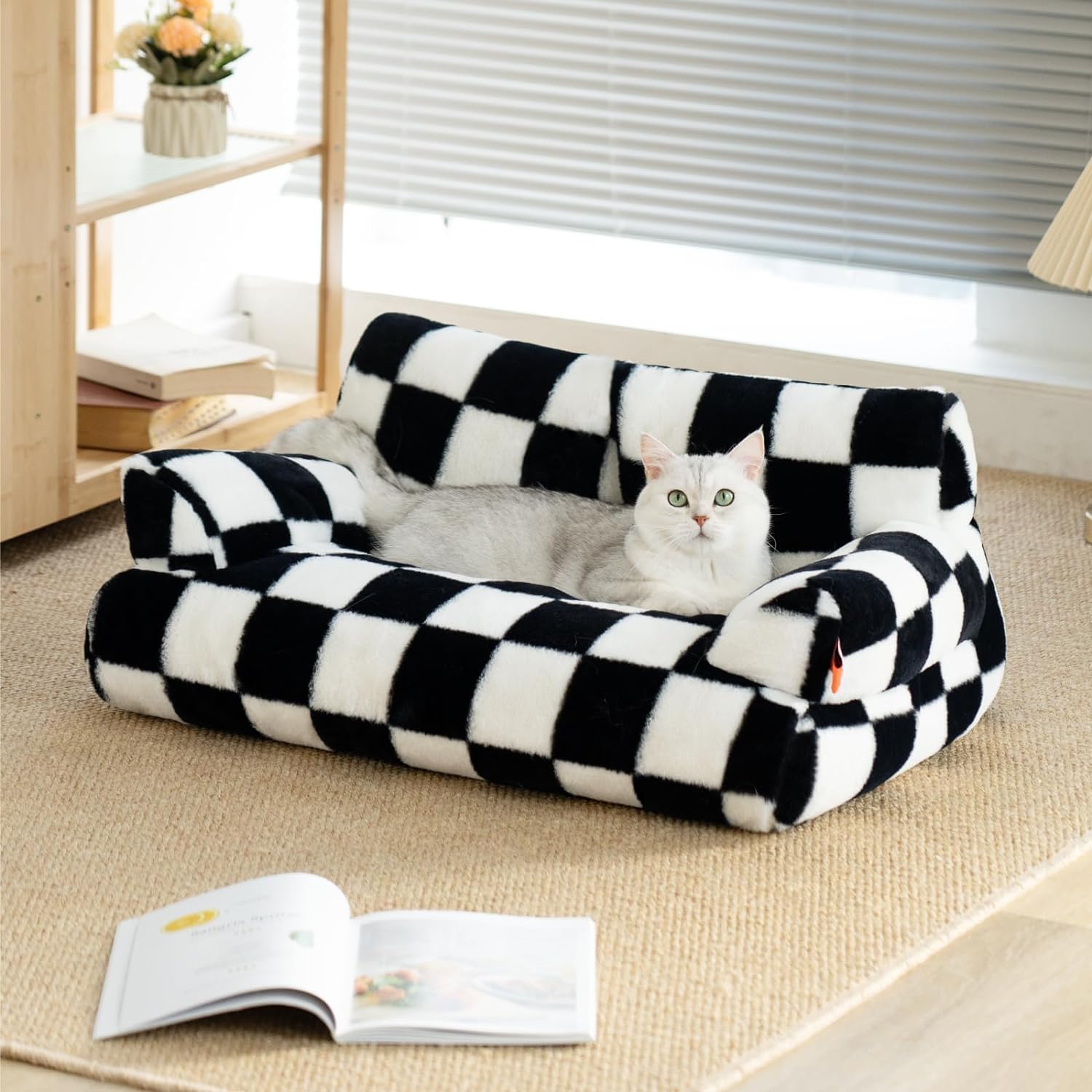 Fluffy Washable Pet Couch Bed for Cats and Small Dogs