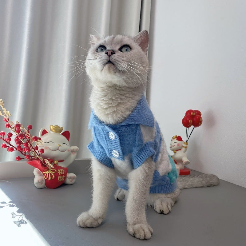 Plaid Polo Collar Sweater for Small Pets
