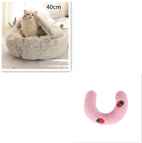 2 in 1 Round Plush Pet Bed for Dogs and Cats