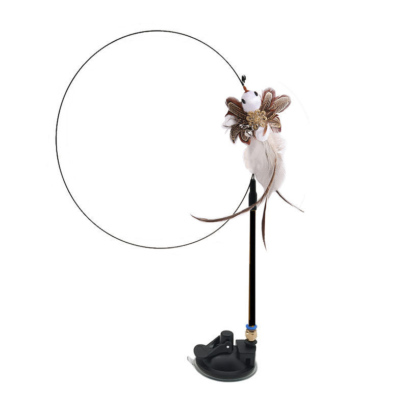 Replaceable Head Cat Teaser Stick Feather & Wire Pole